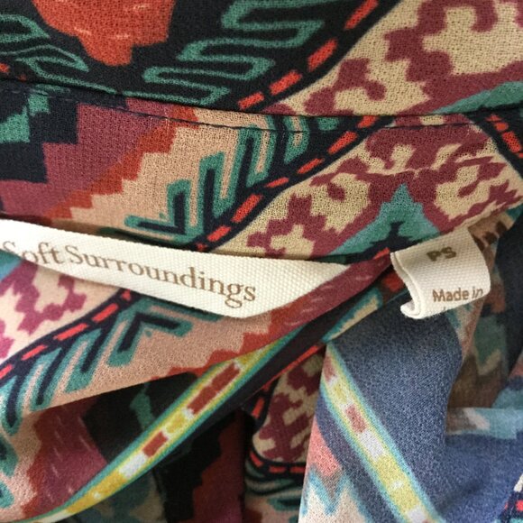 Soft Surroundings Black Tribal-Print Semi Sheer Button Up Top s/p - Picture 6 of 9